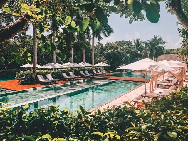 Hotel pool in the tropical sun